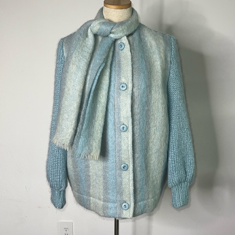 🔹 Donegal Design Vintage Mohair Cardigan Scarf Jacket  Made in Ireland